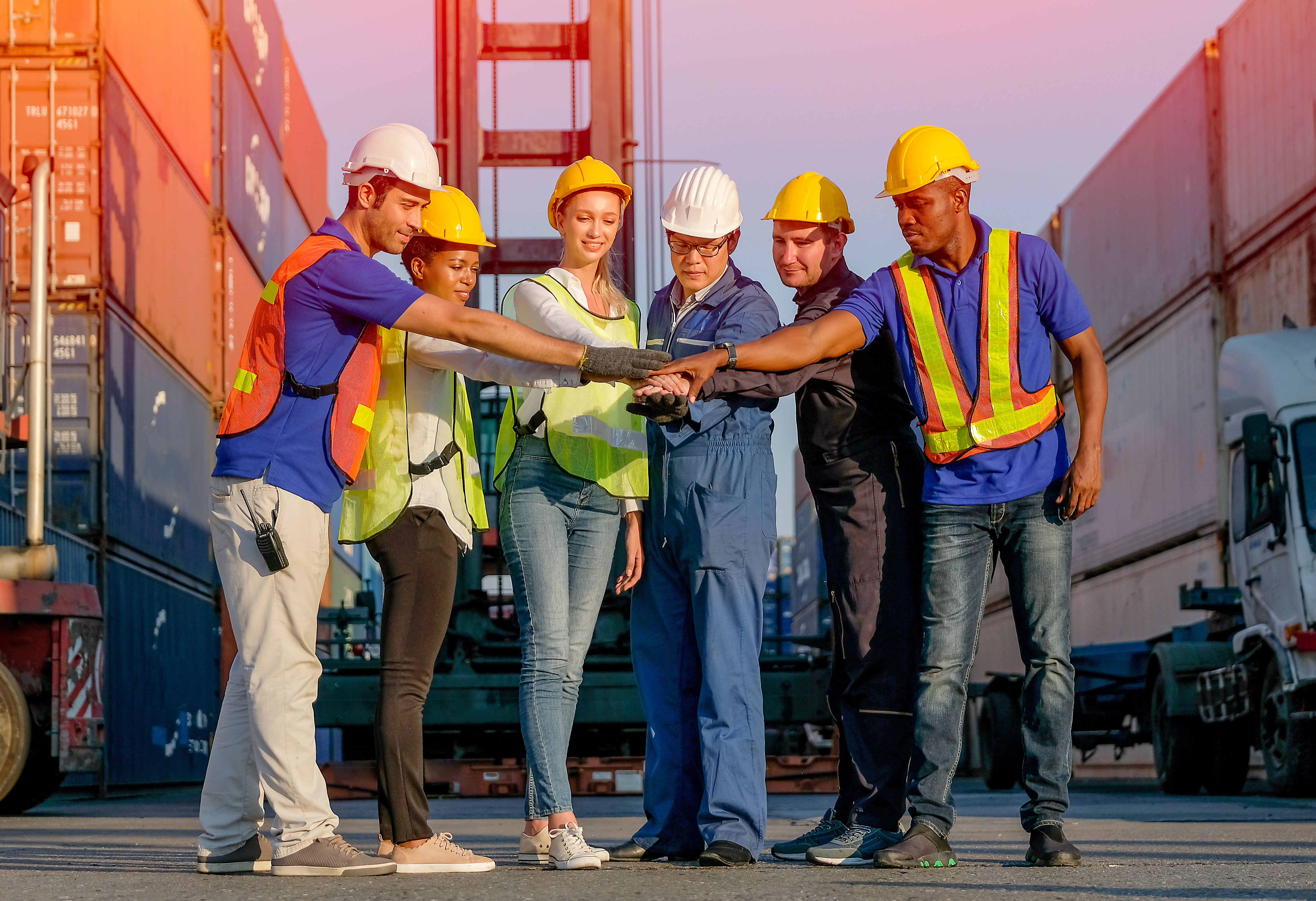 Construction team working together
